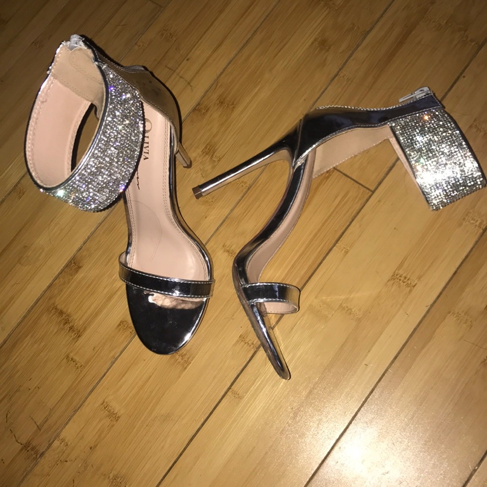 Silver high heels with diamonds
